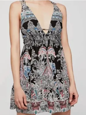 Free People Printed Mini Slip Dress Medium thumbnail 1