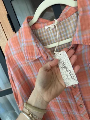 Free People Patchwork flannel button down shirt long sleeve boho raw hem cotton plaid thumbnail 2