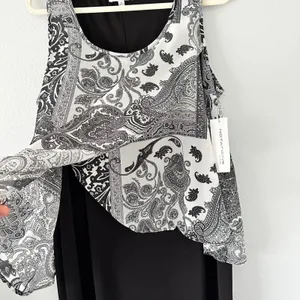 Notations Size-1X Women's Chiffon Overlay Abstract‎ Patterned & Black Dress thumbnail 7