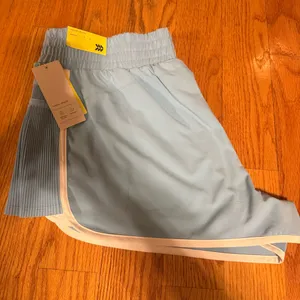 🍎Light Blue Women's Athletic Shorts with White Trim Size L thumbnail 1