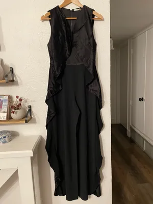 Alice + Olivia Sarandon Side Ruffle Jumpsuit Black Sleeveless Size 6 thumbnail 2