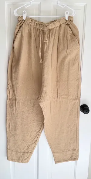 Free People Linen Blend Drawstring Pants M Beige thumbnail 1