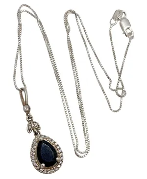 Vintage RJ Cubic Zirconia CZ Sterling‎ 925 Silver Pendant 18'' Chain Necklace 3g thumbnail 1