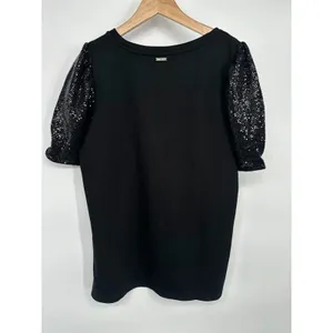 Anne Klein Womens Black Sequin Short Sleeve Blouse Top Size Medium‎ Party Formal thumbnail 3