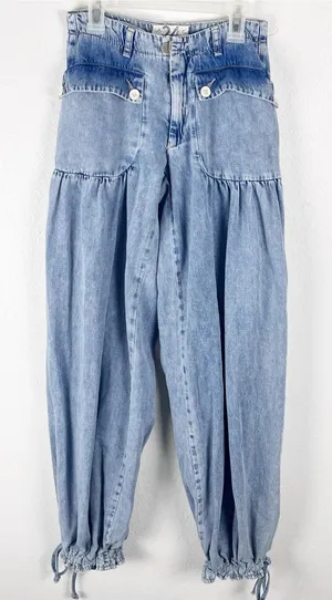 FREE PEOPLE Lotus Balloon Cuffed Hem Denim Blue Jeans Size 24 Boho Whimsical thumbnail 1