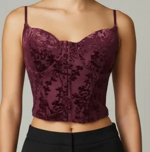 Lulus NWT Women Small Red Floral Velvet Corset Top Vampire Whimsigoth Romantic thumbnail 1
