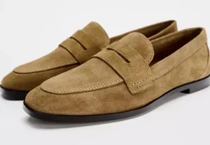 Zara Tan Suede Penny Loafers Slip On Casual Leather 40 Minimalist Capsule 9 thumbnail 1