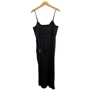 Lulus V Neck Spaghetti Strap Pleated Faux Wrap Reinette Black Midi Dress size L thumbnail 5