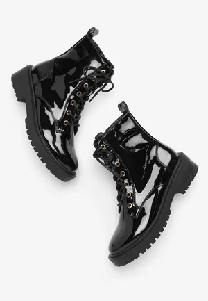 Maurices Harley Combat Boots Faux Patent Leather Lace-up Moto thumbnail 1
