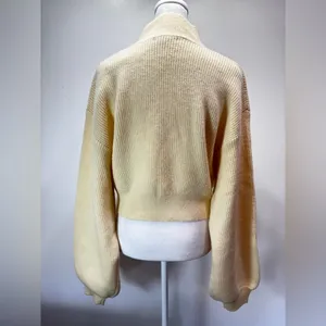 Ivory Cream Oversized Cropped Slouchy Sweater Mock Funnel Neck NEW Large thumbnail 3