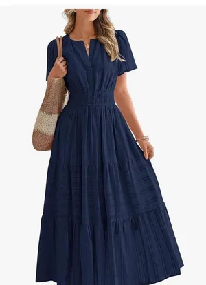 Cotton pocket Navy Blue Maxi Dress thumbnail 1