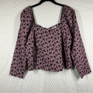 Madewell Purple‎ Black Floral Seesucker Peasant Top thumbnail 4