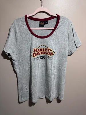 Women's Harley-Davidson Gray Tee with Maroon Neckline and Anniversary Logo XL thumbnail 3
