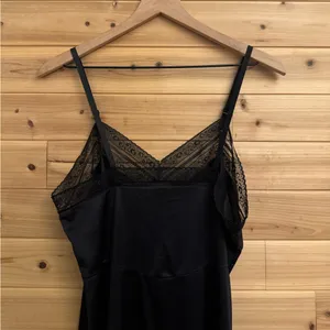 Vintage Small Black Geometric Floral Lace Trim Slip Dress Whimsigoth Fairycore thumbnail 8