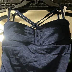 Blue Ruched Backless Spaghetti Strap Gown Size 6 thumbnail 3
