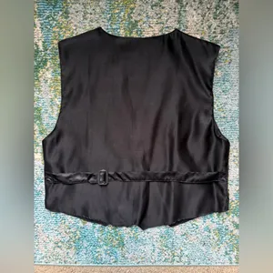Vintage Match-Ups cotton batik beaded floral black boho vest, size large XL thumbnail 6