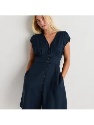 NWT Quince Vintage Wash Tencel Button Front Dress in Midnight Blue Women’s Small thumbnail 13