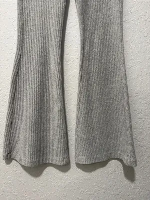 AERIE Grey Ribbed Flared Pants Size XS Short thumbnail 6