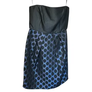 Anthropologie 4C Strapless Dress 4 Black Blue Polka Dot Jacquard Mini Graduation thumbnail 3