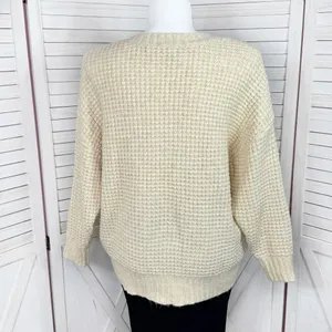American Eagle Deep V‎ Neck Waffle Knit Oversized Chunky Sweater Tan XL thumbnail 4