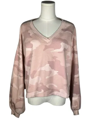 Marled V-Neck Pink Camo‎ Sweatshirt Size Large thumbnail 1