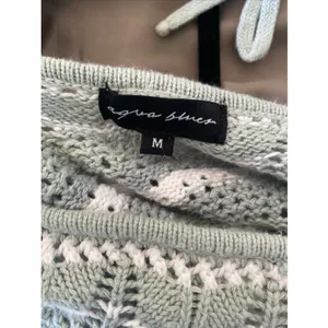Aqua‎ Blues Pointelle Knit Striped Crop Sweater Womens Size M Sage Green Cotton thumbnail 6