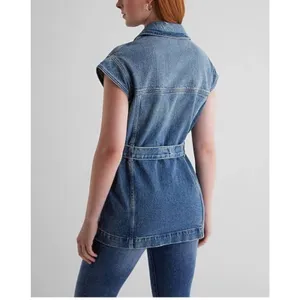 NEW Express Women's Denim Vest Size Small Utility Style Belted Blue Jean Jacket thumbnail 10