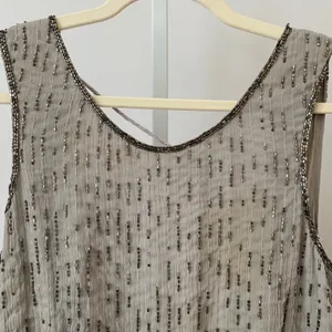 Free People‎ 0 Gray Romper Beaded Scalloped Hem Open Back Boho Festival Sparkle thumbnail 2
