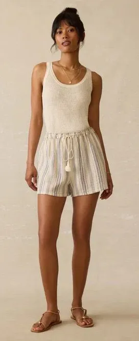 FAHERTY- Dune Cotton Gauze Drawstring Short Aqua Sea Stripe Size S thumbnail 1