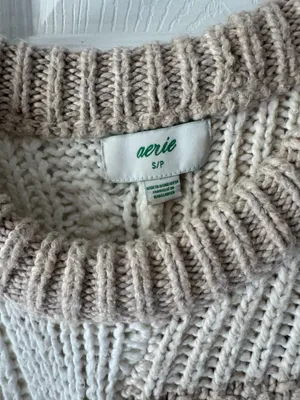 Aerie Color Block tan white crop sweater thumbnail 3