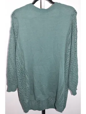 BloomChic Sage Green Crochet Knit Cardigan Open Weave Button Front Sweater 14-16 thumbnail 2