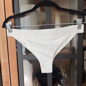 Frankie’s Bikinis Drew White Ribbed Swimsuit Bottoms cheeky elastic band thumbnail 2