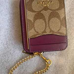 Coach Khaki Signature Canvas Deep Berry Zip Card Case thumbnail 5