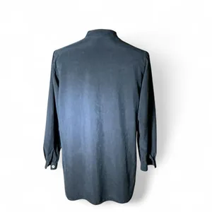 Ann Taylor‎ Silk Mandarin Collar Button Up Shirt Navy Blue Size Medium thumbnail 2