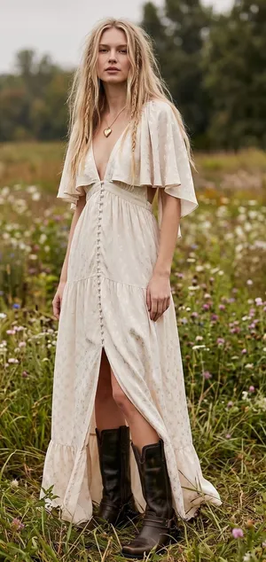 Free People Dainty Ethereal Fairy Cha Cha Maxi Dress in Ivory Cream Size Large thumbnail 1