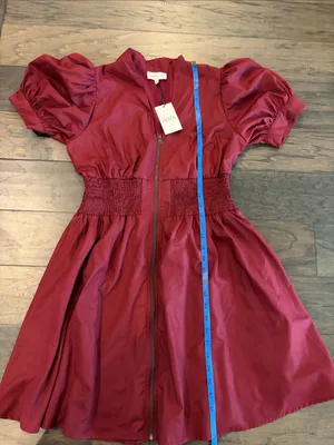 New With Tags Entro Avara Puff Sleeve Zip Front Burgundy Dress Sz S thumbnail 10