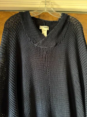 L’ogan Navy Blue Open Knit Oversized Poncho Sweater V Neck. Size One Size thumbnail 4