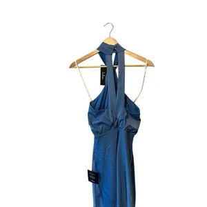 Lulus Remarkable Moment Blue Satin Halter Mini Dress XS NWT thumbnail 5