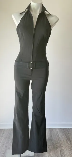 Vintage Luly K Black Belted Halter Jumpsuit thumbnail 1