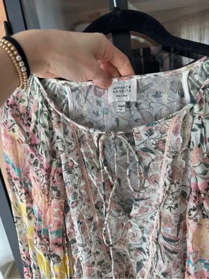 Hemant & Nandita blouse top long sleeve tie front mixed print floral patchwork thumbnail 2