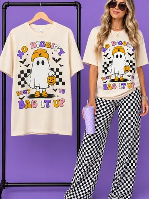 No Diggity women’s Halloween Ghost Graphic T-Shirt size M Apricot color thumbnail 3