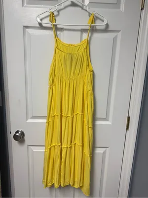 feathers Yellow Floral Embroidered Tiered Maxi Dress with Tie Straps thumbnail 4