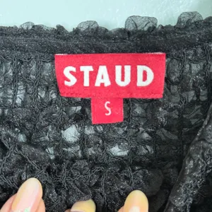 STAUD Cannon Organza Smocked Puff Sleeve Crop Top Black Size Small thumbnail 5