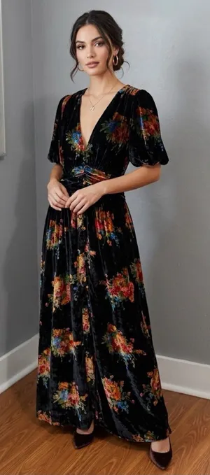 NWT Anthropologie Katerina Button Front Velvet Floral Whimsygoth Maxi Dress Med thumbnail 1