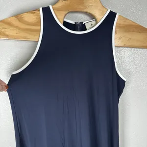 Tuckernuck Tori Racerback Navy Blue Midi‎ Dress Size Large White Trim Sleeveless thumbnail 3