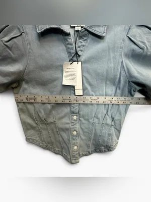 Bagatelle Collection Denim Puff Sleeve Corset Button Front Top S NWT thumbnail 5
