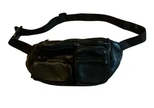 Vintage Genuine Black Leather Multi-Pocket Fanny Pack | Waist Bag & Crossbody thumbnail 1