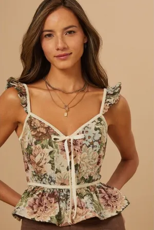 NWOT Altar'd State Floral Tapestry Corset Top thumbnail 1