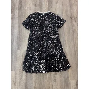 Melloday Black Sequin Short Sleeve Mini Dress with Ruffled Collar‎ XS thumbnail 3
