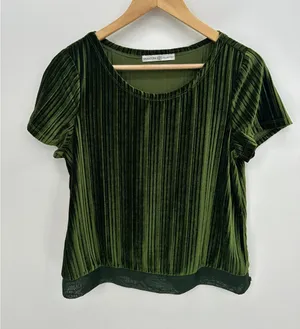 Signature Collection Green Velvet Tee Women Small Short Sleeve Striped Velour‎ thumbnail 1